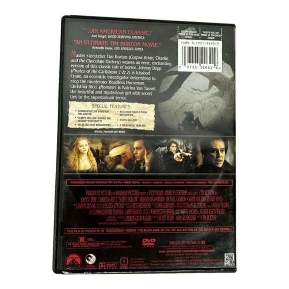 Tim Burton Sleepy Hollow 1999 Johnny Depp Christina Ricci Paramount DVD R - Picture 3 of 7